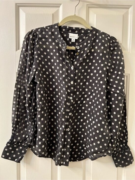 Tops - Black and White Polka Dot Button-Front Blouse
